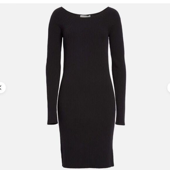Vince Ribbed Merino Wool Scoop-neck Dress In Black Sz S - Picture 4 of 14
